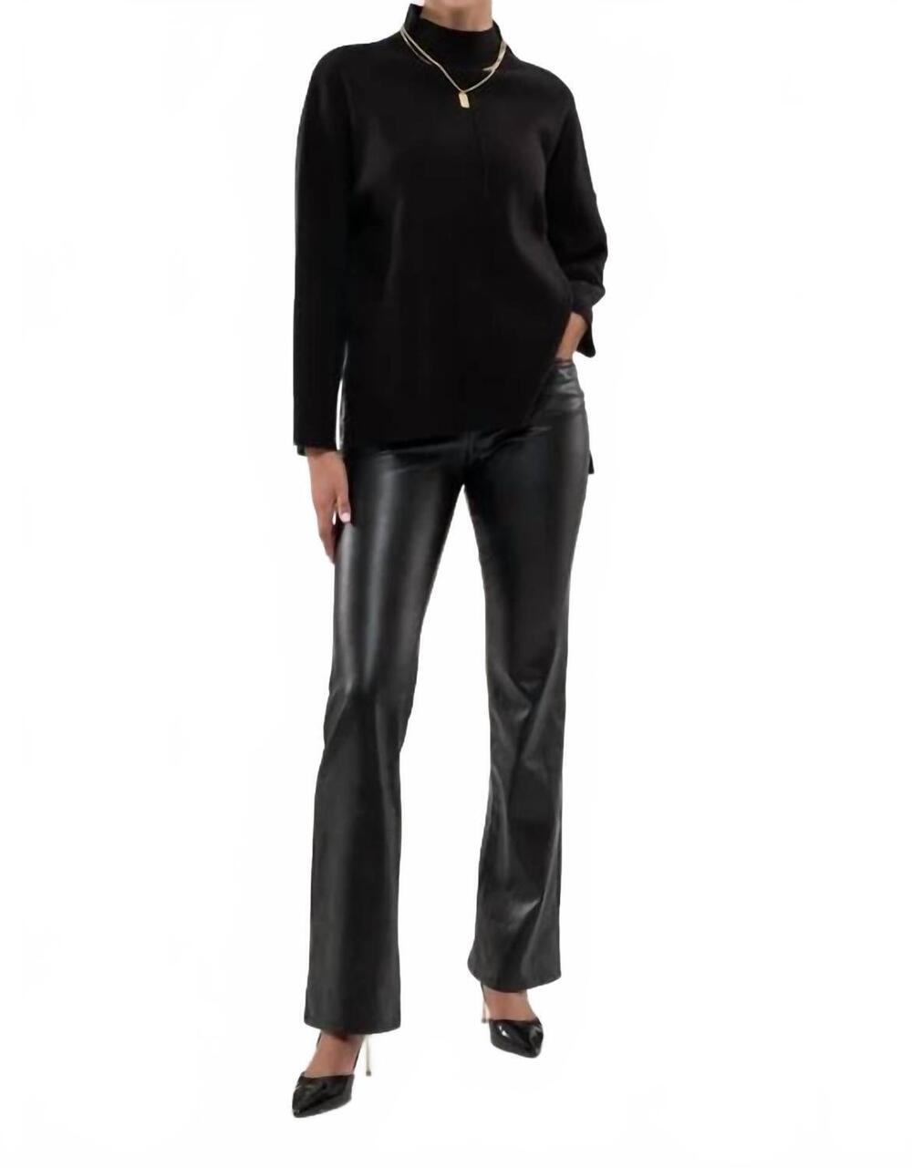 NEW BLU PEPPER solid mock neck seam front knit sweater in black